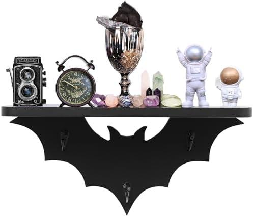 HZYSLYJ Bat Shelf Floating Shelves for Wall,15.5 inch Wall Shelf with 3 Key Hooks,Black Shelves for Living Room Bedroom Kitchen Gothroom