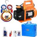 VTG VOGTEN 4.5 CFM AC Vacuum Pump and Gauge Set, for Mini Split/HVAC/Auto Systems, Manifold Gauge Kit Compatible with R134a R12 R22 R502, Includes R134a Can Tap, R410a Adapters