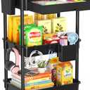SUNALLY 3 Tier Rolling Cart with Drawer, Bathroom Storage Organizer with 2 Lockable Wheels, Multifunctional Rolling Storage Cart for Bathroom, Kitchen, Office, Craft, Makeup, Baby Essentials, Black