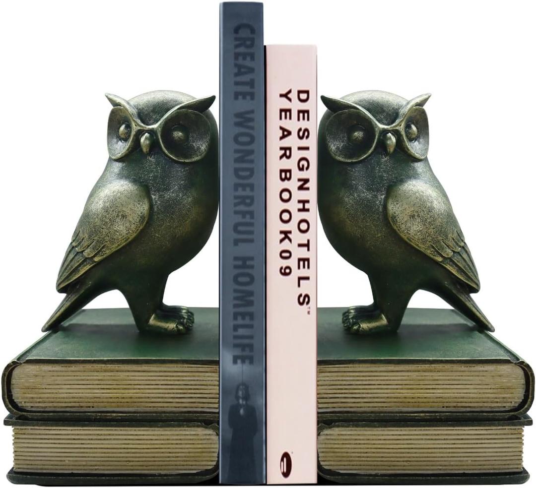 Dosker Book Ends for Shelves, Owl Decorative Bookends, Cute Animal Book Holders for Kids Rooms, Offices and Bedrooms(Retro Bronze)