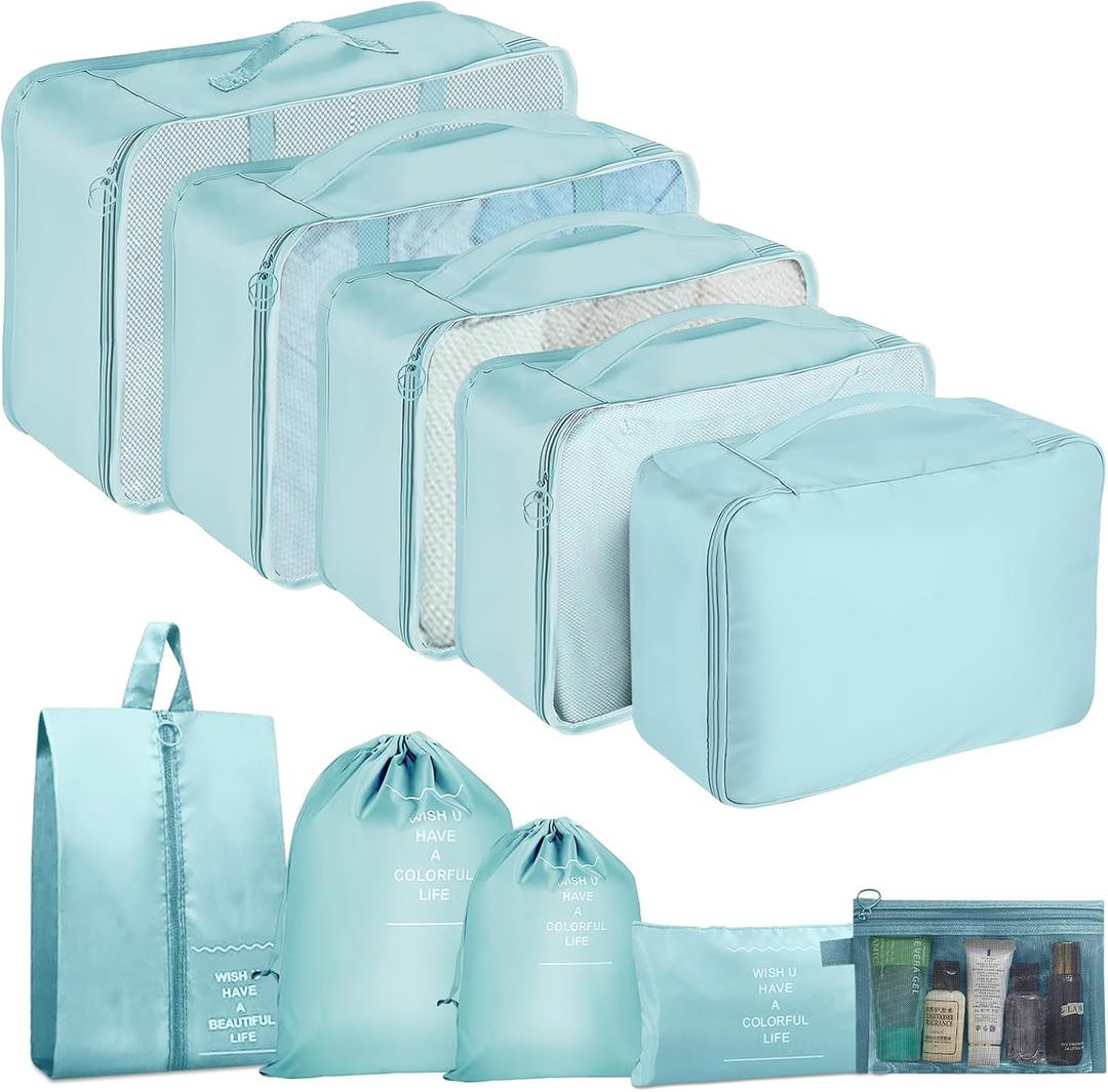 Packing Cubes for Travel - 10 Set Luggage Organizer Bags for Family, Mesh Breathable Travel Packing Cubes for Suitcases Durable Essentials Bags Set