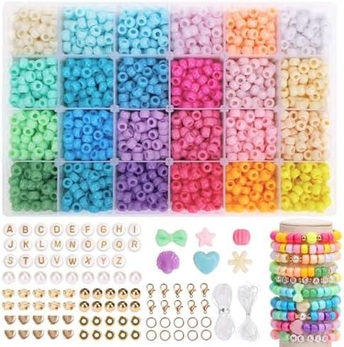 QUEFE Pony Beads Bracelet Making Kit 2880pcs Friendship Bracelet Kit Rainbow 24 Colors Kandi Beads with Letter and Heart Beads Elastic Threads for Jewelry Necklace Making