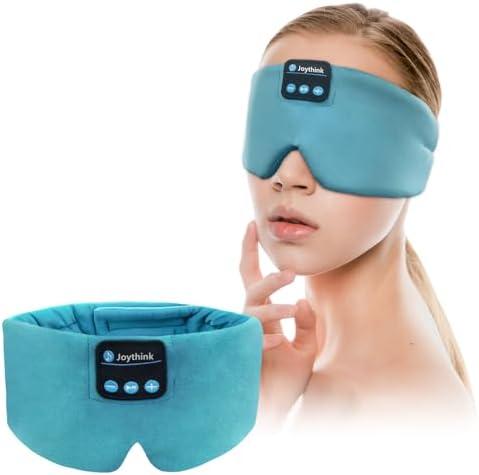 Joythink Sleep Headphones Bluetooth Sleep Mask Silk Kids Children Wireless Headband Headphones for Sleeping Travel Adjustable Sleeping Eye Mask with Thin Speaker (Cyan)