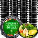PrepNaturals Reusable Plastic Containers with Lids, 60 Pack, Black, Meal Prep Bowls, Lunch Containers, BPA, PVC and Phthalate Free, Microwave and Freezer Safe