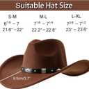 Lanzom Women Men Classic Felt Wide Brim Western Cowboy Cowgirl Hat with Belt Buckle (Brown, L)