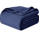 Elegant Comfort Premium 100% Cotton Waffle Blanket - Lightweight Breathable Waffle Weave Bed Blanket - Soft and Warm All Season Blanket for Couch, Sofa and Bed, King Size 90x108 Inches, Navy Blue