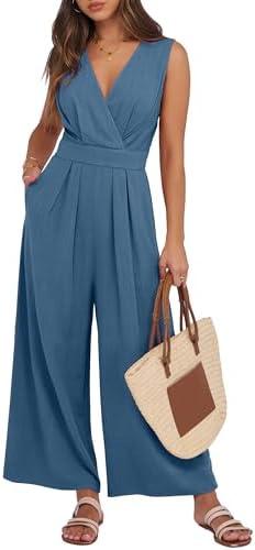 ANRABESS Women Jumpsuits Sleeveless V Neck Elegant Dressy Casual Backless One Piece Pants Romper 2025 Summer Outfits, Size M