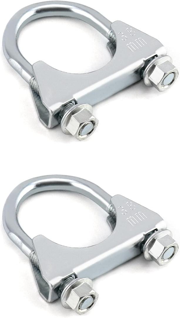 QWORK U-Bolt Muffler Tip Exhaust Hook, 1-1/2" OD 2Pcs Stainless Steel Universal Silencer Exhaust Clip