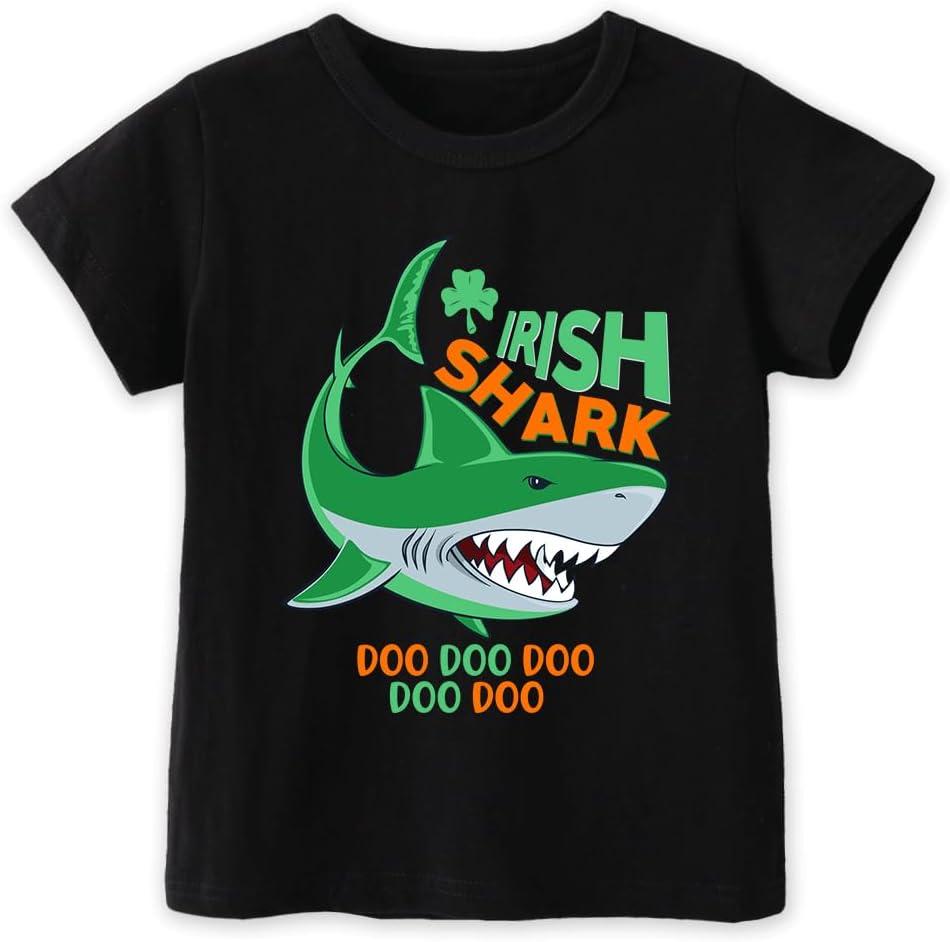 Funny St Patricks Day Shirt for Toddler Boys Girls Kids, Happy Lucky Tee Gnome Irish Shamrock Leprechaun Shark T Shirt, 140