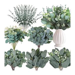 Thiccywoov 250 Pcs Artificial Eucalyptus Leaves Stem Bulk Fake Greenery Faux UV Resistant Sprays Silver Dollar Eucalyptus for DIY Wedding Bouquet Vase Floral Arrangement Decor (Green, 15 Kinds)