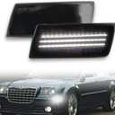 2pcs LED Front Fender Side Marker Lights Kit for Chrysler 300 2004-2014,Smoked Lens Side Bumper Marker Lamps,for Chrysler Amber LED Turn Signal Lamps (White Light)
