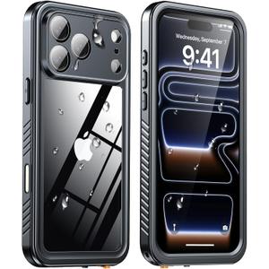 ANTSHARE for iPhone 17 Pro Max Case, IP68 Waterproof Shockproof Case, [Built-in Screen Protector] - 12 FT Military Dropproof - Full Body Heavy Duty Rugged Phone Cover 6.9 inches - Black/Clear
