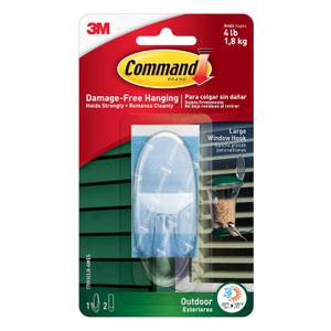 Command Outdoor Large Clear Wall Hooks, 1 Hook and 2 Command Strips, Damage Free Hanging Wall Hooks for Hanging Christmas Decorations with Weather Resistant Strips, Holds up to 4 lb (Transparent)