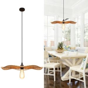 10.2''Small Natural rattan chandelier Pendant Lights -Farmhouse Boho rattan hanging lamp with Included E27 Bulb, 120V wicker pendant lamps for Dining Room Kitchen Island Bedroom living room