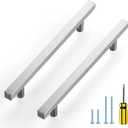 Ravinte Brushed Nickel Cabinet Handles 5 Pack 6-3/10 inch Satin Nickel Square Cabinet Pulls Silver Hardware for Kitchen Cabinets 8-4/5 inch Overall Length Stainless Steel Drawer Pulls