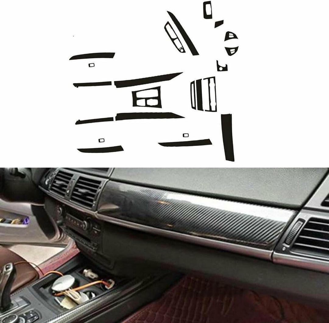 22PCS Interior Stickers Whole Kit Cover Car Interior Frame Sticker for BMW X5 E70 X6 E71 2008 2009 2010 2011 2012 2013 2014 Carbon Fiber Black