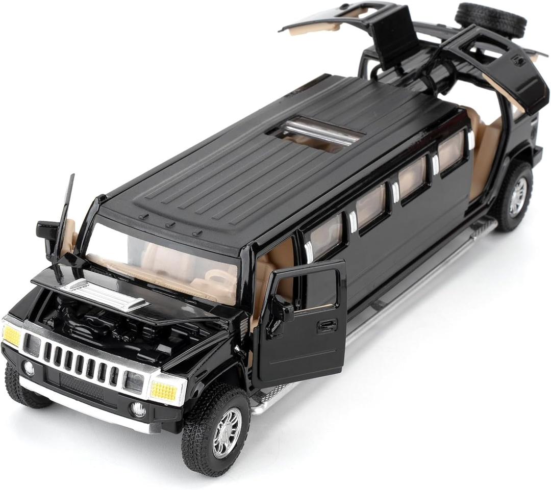 1/32 Hummer H2 Car Model, Diecast Car Toy with Sound and Light, Alloy Stretch Limousine Pull Back Toy Vehicle for Adult Kids Boys Girls (Black)