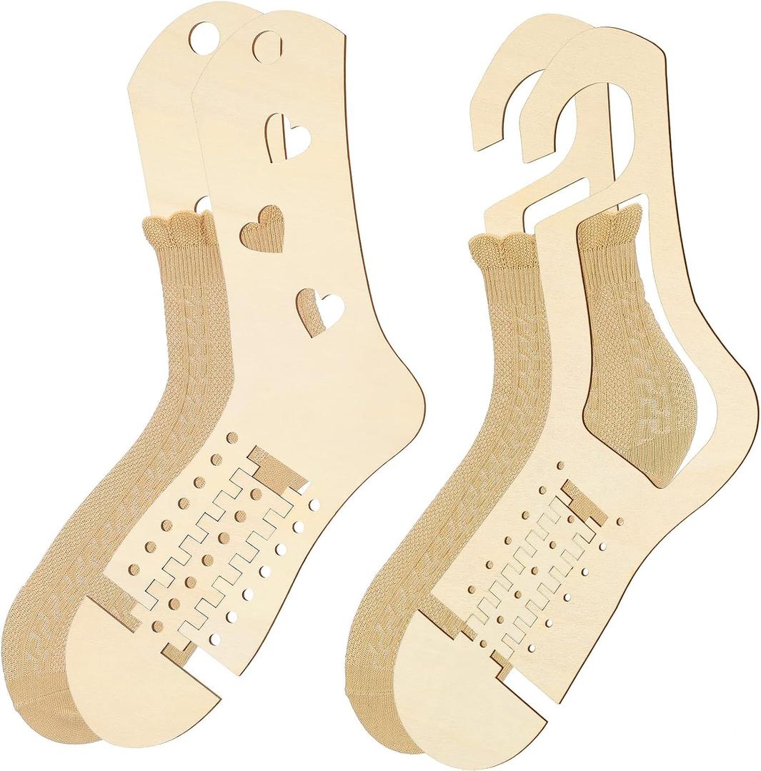 4 Pieces Sock Blockers for Knitting Wooden Sock Blockers Adjustable Thicken Knit Sock Ruler Tool Stocking Blockers Wood Sock Form Stretchers for Knitting Crochet Stocking Display Knitters Beginners