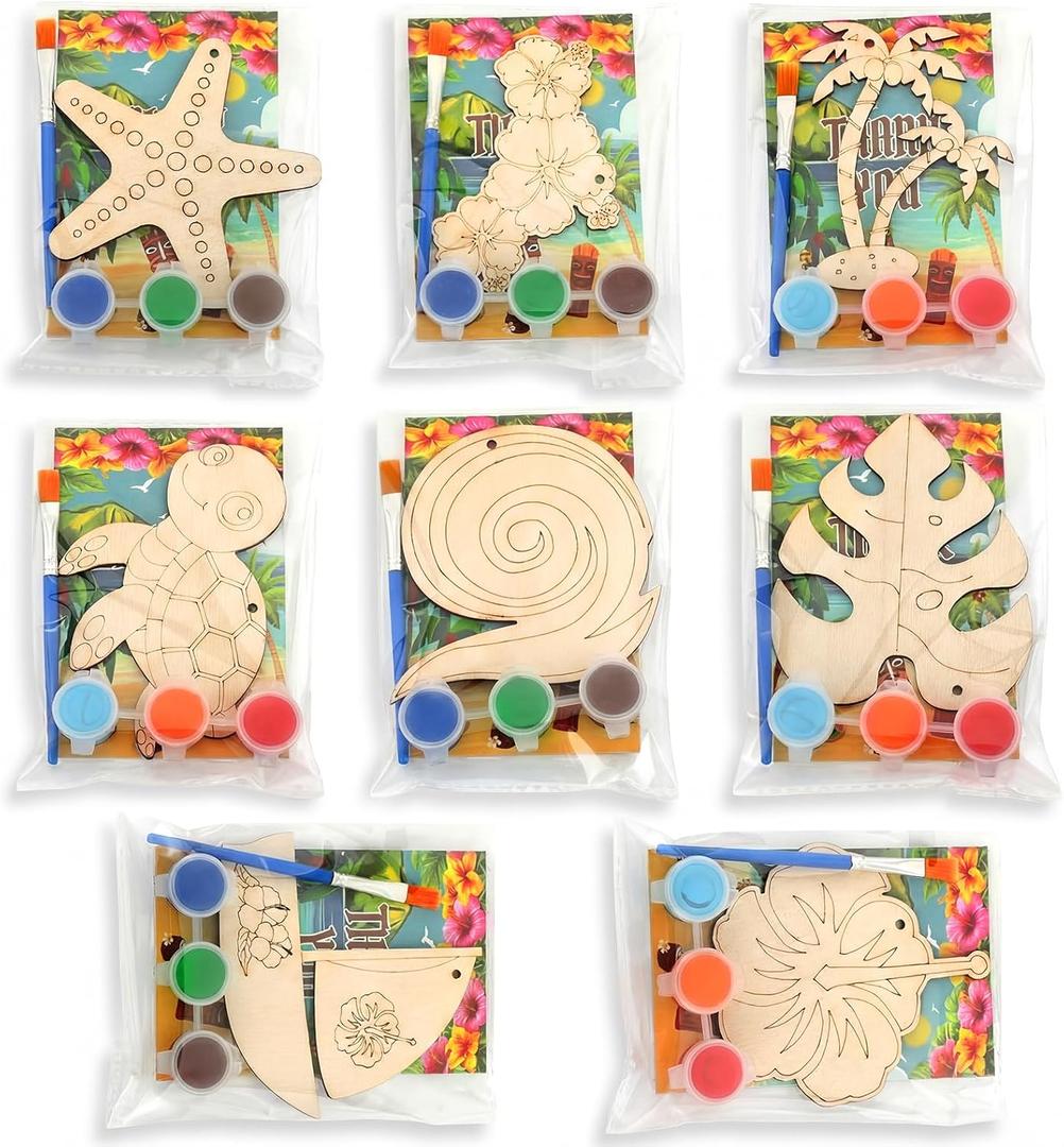 Saypacck 24 Pcs Party Favors Wooden Painting Craft Kits Birthday Party Supplies with Organza Bag for Goodie Bags Fillers Adult Thank You Gifts(Hawaii)