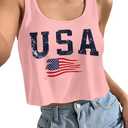 KevaMolly Women's 4th of July Crop Tank Shirts American Flag Patriotic Summer Sleeveless Graphic Tops for Teen Girls Medium