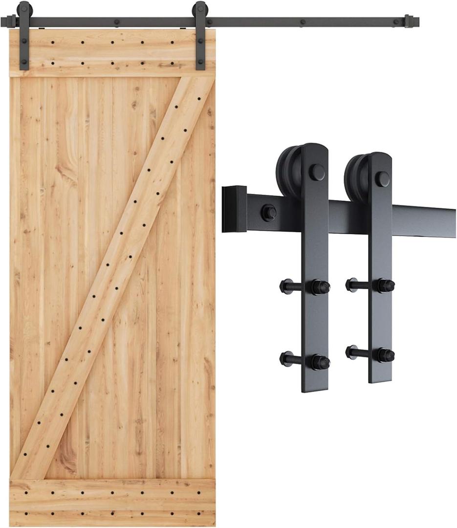 SMARTSTANDARD 6ft Barn Door Hardware kit, Barn Door Track, Sliding Door Hardware kit, Smoothly and Quietly -Heavy Duty Sturdy -Easy to Install, Fit 36" Wide Door Panel (I Shape Hanger)