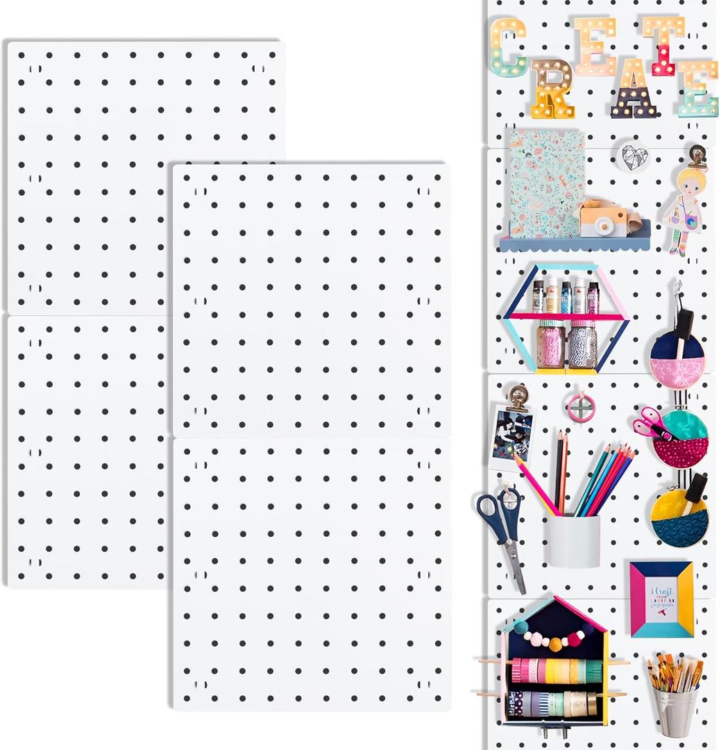 Pegboards, Pegboard Wall Organizer Panels, Peg Boards for Wall, Craft Room, Kitchen, Garage, Living Room, Bathroom, and Study Room, Easy to Install (4Pcs)