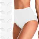 ASIMOON Tummy Control High Waisted Underwear for Women Cotton Plus Size Full Coverage Panties Ladies Briefs 3X-Large, White-5 Pack