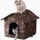 Outdoor Cat House Cat House for Outdoor and Indoor Use - Waterproof Shelter for Cats, Dogs, and Feral Animals (Large, Brown Support Rod)