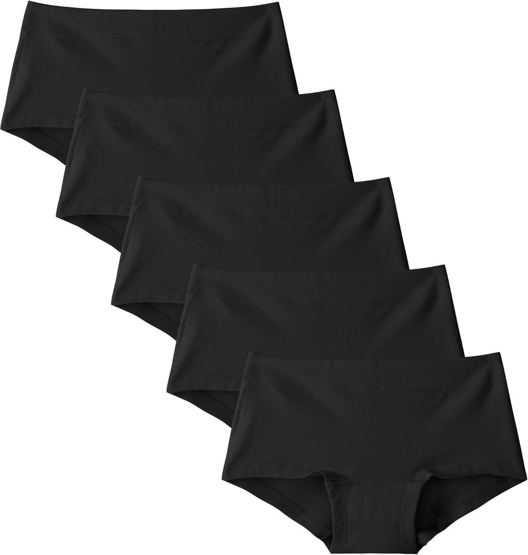 INNERSY Girls' Boyshorts Underwear Soft Cotton Panties Size 8-16 for Teens 5-Pack (14-16 Years, Solid Black)