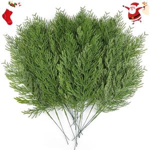 Hananona 40 Pcs Artificial Cedar Picks Faux Cedar Branches Fake Cypress Stems Plastic Pine Greenery Christmas Picks and Sprays DIY Accessories for Crafts Wreath Holiday Home Decor (40, Green)