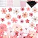 Giegxin DIY Graduation Cap Decorations Kit - 160 Mini Faux Flower Heads & 6 Pearl Rhinestone Stickers, Artificial Fabric Flowers for DIY Grad Hat Topper, Wedding Garland & Crafts(Pink Series)