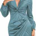 TDiooCor Womens Cocktail Ruffle Deep V Neck Bodycon Dress | Long Sleeves,Curvy,Ruched Draped,Knee Length,Wrap,Elegant Midi Formal Wedding Guest Party Club Prom Graduation Dress (Green, XXL)