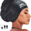 Extra Large Swim Cap for Braids and Dreadlocks Swimming Cap for Women Long Hair Braids Dreads Locs Thick Curly Hair Waterproof Silicone Swim Caps Keep Your Hair Dry (Black)