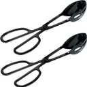 2 Pieces Buffet Salad Tongs for Kitchen Serving and Cooking, Stainless Steel Food Scissor Tongs, Catering Utensil for Bread Cake Bake Steak Barbecue (Black)