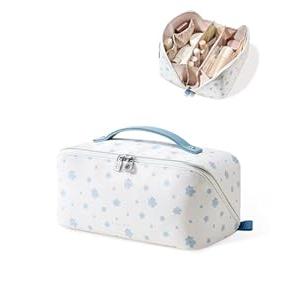 EACHY Travel Makeup Bag,Large Capacity Cosmetic Bags for Women,Waterproof Portable Pouch Open Flat Toiletry Bag Make up Organizer with Divider and Handle (Medium)