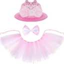 3 Pcs Easter Costume Set for Pet Rabbit Ear Hat Cute Bow Collar Puppy Tutu Skirt for Dog and Cat Party Dress Accessories Supplies (Pink)