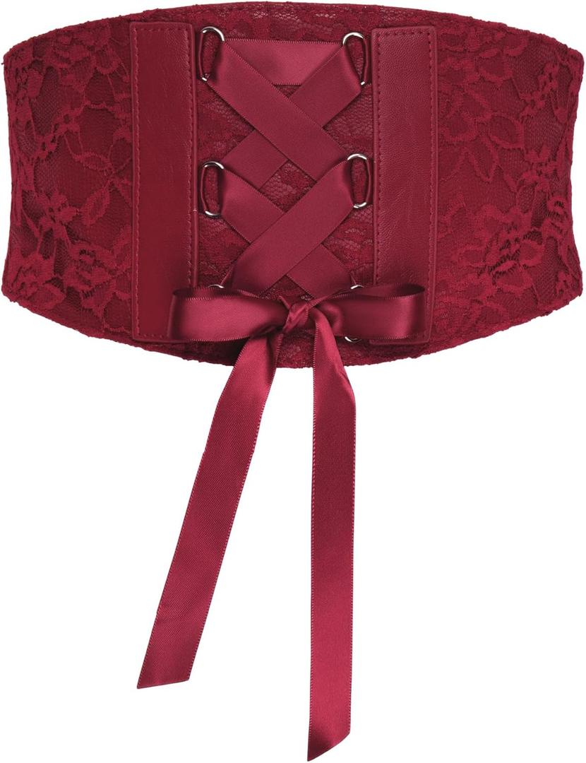 BlackButterfly 5.5 Wide Corset Waspie Elastic Lace Belt (XX-Large, Red)