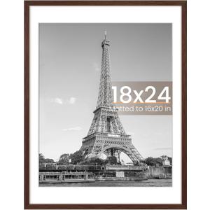 Upsimples 18x24 Picture Frame, Display Pictures 16x20 with Mat or 18 x 24 Without, Wall Hanging Poster Frames, Brown, 1 Pack