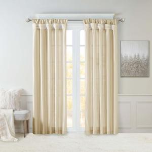 Madison Park Emilia Faux Silk Single Curtain with Privacy Lining, DIY Twist Tab Top, Room Darkening Window Drape for Living Room, Bedroom and Dorm, 84"L x 50"W, Champagne