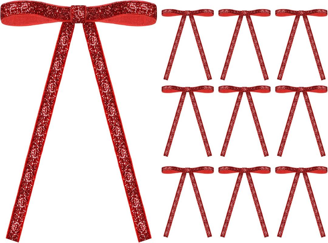 48 Pcs Glitter Velvet Bows for Valentine's Day Decorations Sparkle Valentine Bow for Gift Wrapping 5 x 7 Inch Premade Twist Tie Velvet Bows Ribbon Ornament 3/8'' Wide for Wreaths Decor(Red)