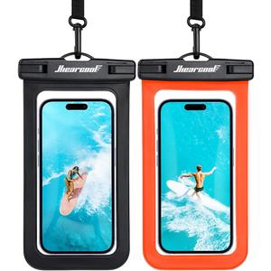 Hiearcool Waterproof Phone Pouch, Waterproof Phone Case, Waterproof Cellphone Pouch Under Water Beach Accessories for iPhone -Black&Orange -2Pack
