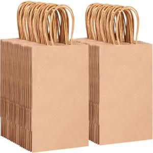 OUTUXED 150pcs Brown Paper Gift Bags, 5.25x3.2x8in Small Paper Bags with Handles Bulk for Shopping, Birthday, Wedding, Merchandise and Business Party (Kraft)