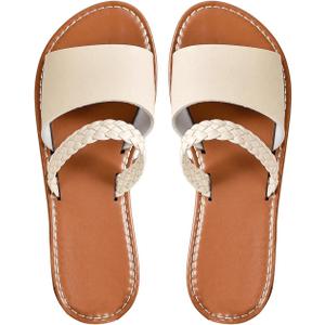 Verdusa Women's Braided Strap Flat Sandals Open Toe Slide Vacation Sandals (7.5, Beige)
