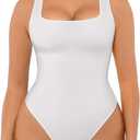 FeelinGirl Bodysuits for Women Seamless Square Neck Tummy Control Compression Thong Shapewear Bodysuit Tank Tops Bodysuit M