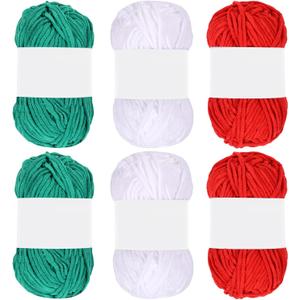 6 Pack Chunky Chenille Yarn for Hand Knitting and Crocheting DIY Handmade Christmas Crafts Gift Santa African American Party Decoration Kwanzaa Decoration, Red Green White