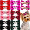 Dog Hair Crown Bows with Clips for Small Dogs, Bulk 20pcs Cute Handmade Pet Dog Bows Girl Clips, Puppy Yorkie Dog Hair Grooming Bowknot Alligator Clips for Doggies Hair Accessories