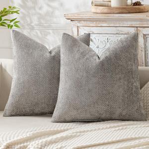 MIULEE Pack of 2 Light Gray Decorative Pillow Covers 18x18 Inch Soft Chenille Couch Throw Pillows Farmhouse Cushion Covers for Home Decor Sofa Bedroom Living Room (18" x 18" (Pack of 2))