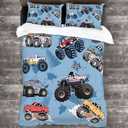 Yilad Truck Bedding Set Duvet Cover Twin Size Comforter Cover Soft for Boys Girl Men Women Bedroom 3 Piece with 2 Pillow Shams