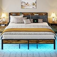 Liians King Size Bed Frame with USB Charging Station, Storage Headboard with Smart LED Lights, Metal Platform Bed Noise Free, No Box Spring Needed, Easy Assembly