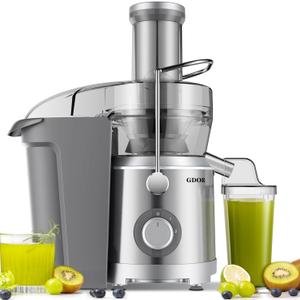GDOR 1300W Extra Large Juicer Machines with Larger 3.2 Feed Chute, Titanium Enhanced Cut Disc Centrifugal Juice Extractor, Full Copper Motor Heavy Duty for Whole Fruit and Vegetable, Silver, XL